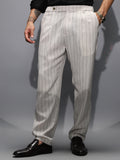 Campus Sutra Lightweight - Pinstripe-Pleated Chino Trousers