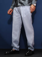 Campus Sutra Lightweight - Pinstripe-Pleated Chino Trousers