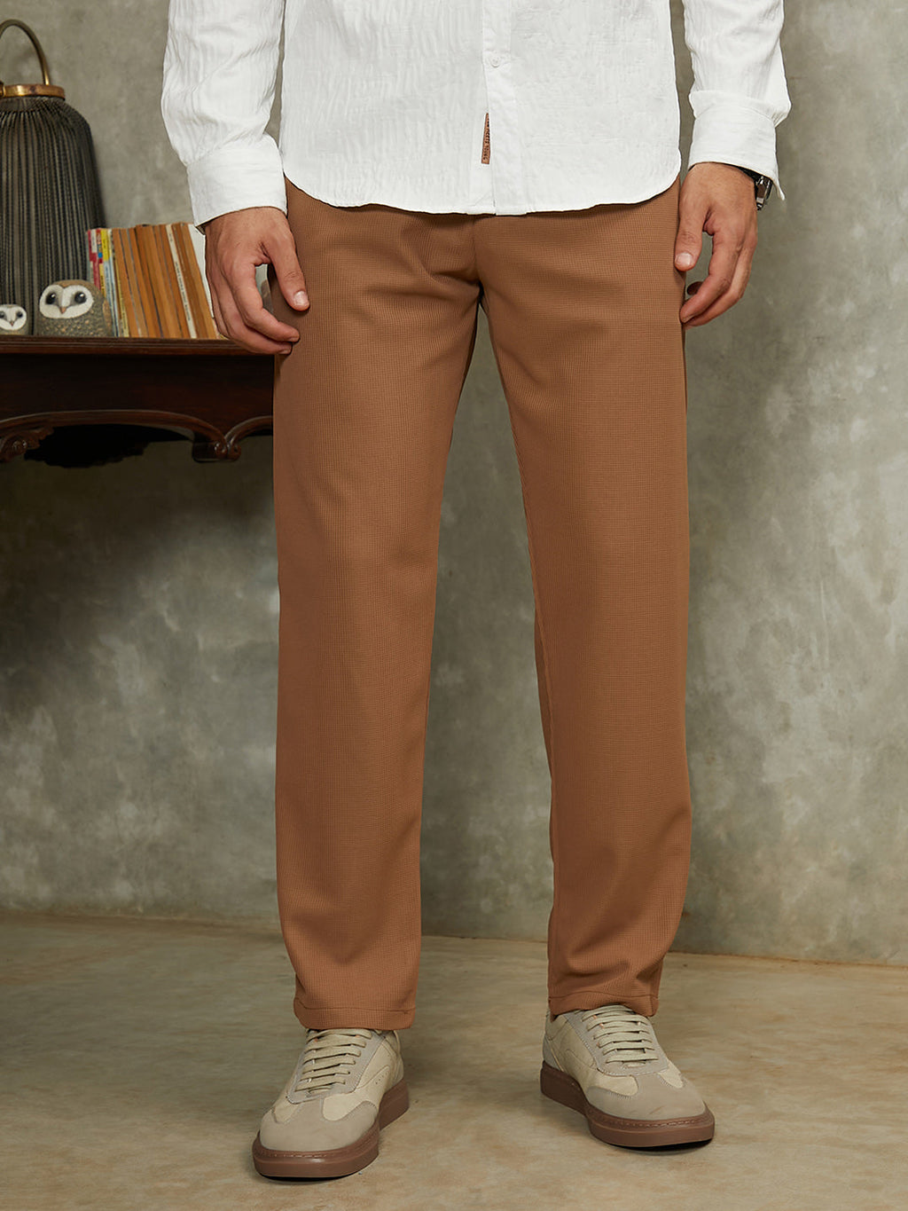 Campus Sutra Micro-Waffle Chino Trousers