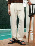 Campus Sutra Lightweight - Off White Textured Pleated Trousers