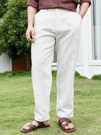 Campus Sutra Lightweight - Off White Textured Trousers