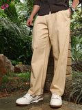 Campus Sutra Lightweight - Buff Beige Pleated Extended-Button Trousers