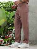 Campus Sutra Lightweight - Mousse Brown Linen-Blend Cigarette Trousers