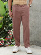 Campus Sutra Lightweight - Mousse Brown Linen-Blend Cigarette Trousers