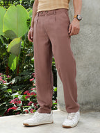 Campus Sutra Lightweight - Mousse Brown Linen-Blend Cigarette Trousers