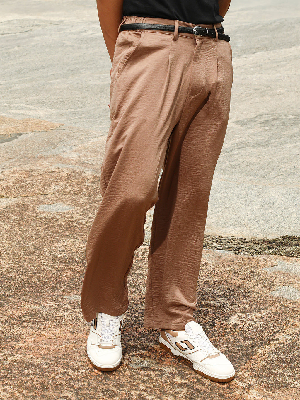 Campus Sutra Lightweight - Creased-Pleated Straight Trousers