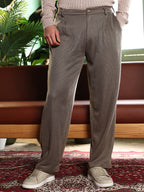Campus Sutra Pleated-Ribbed Trousers