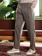Campus Sutra Pleated-Ribbed Trousers