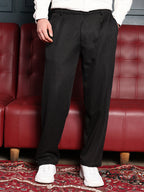 Campus Sutra Pleated-Ribbed Trousers