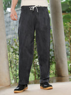 Campus Sutra Gazed-Imprint Straight-Fit Trousers