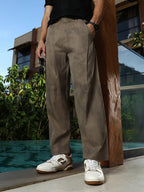 Campus Sutra Grazed-Imprint Straight-Fit Trousers