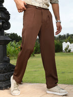 Campus Sutra Extended-Waistband Pleated Trousers