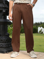 Campus Sutra Extended-Waistband Pleated Trousers