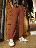 Campus Sutra Pleated-Textured Cargo Trousers