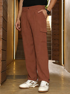 Campus Sutra Pleated-Textured Cargo Trousers