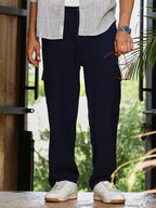 Campus Sutra Pleated-Textured Cargo Trousers