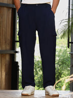Campus Sutra Pleated-Textured Cargo Trousers