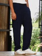 Campus Sutra Pleated-Textured Cargo Trousers
