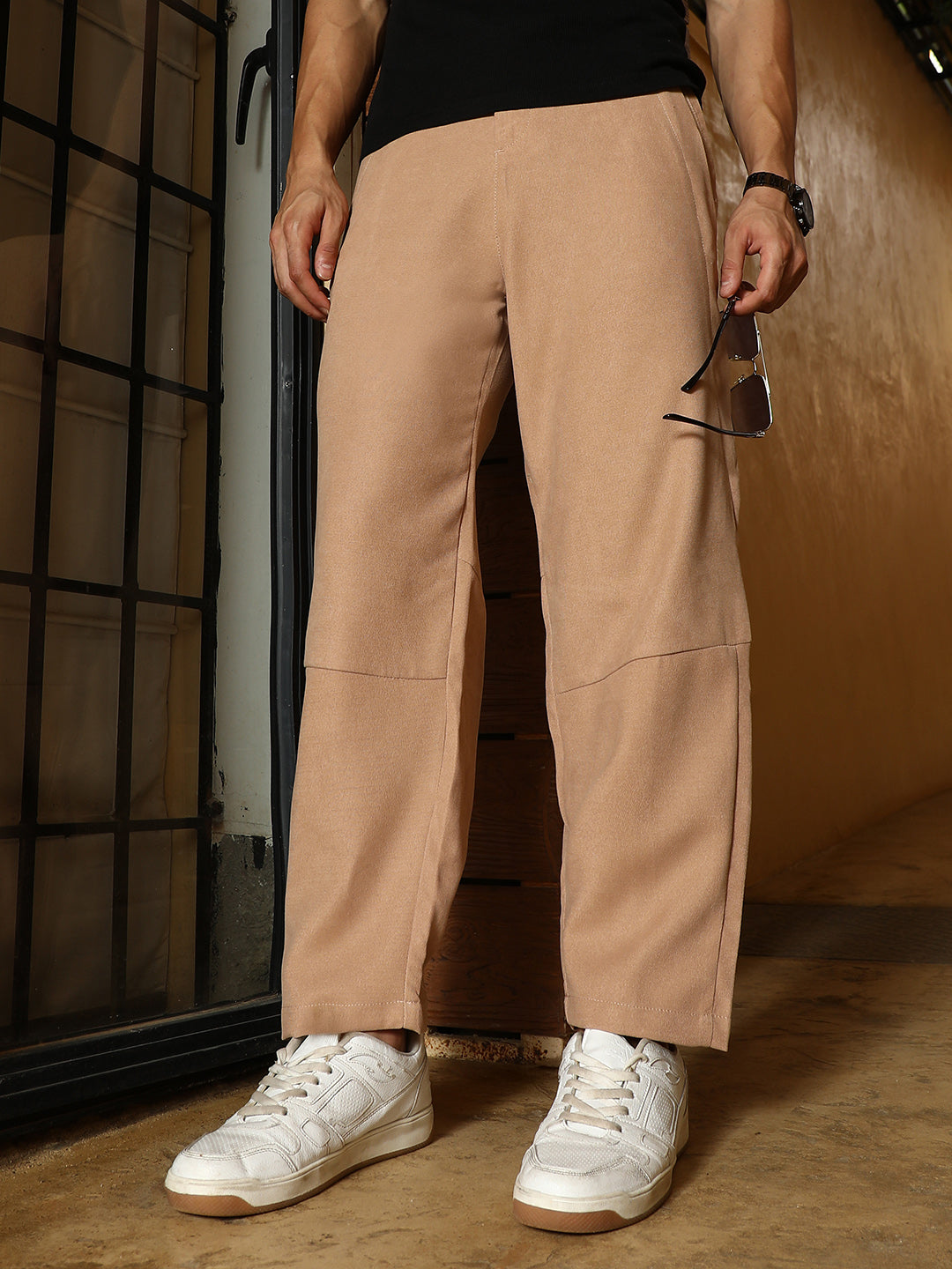 Campus Sutra Twill-Panelled Chino Trousers