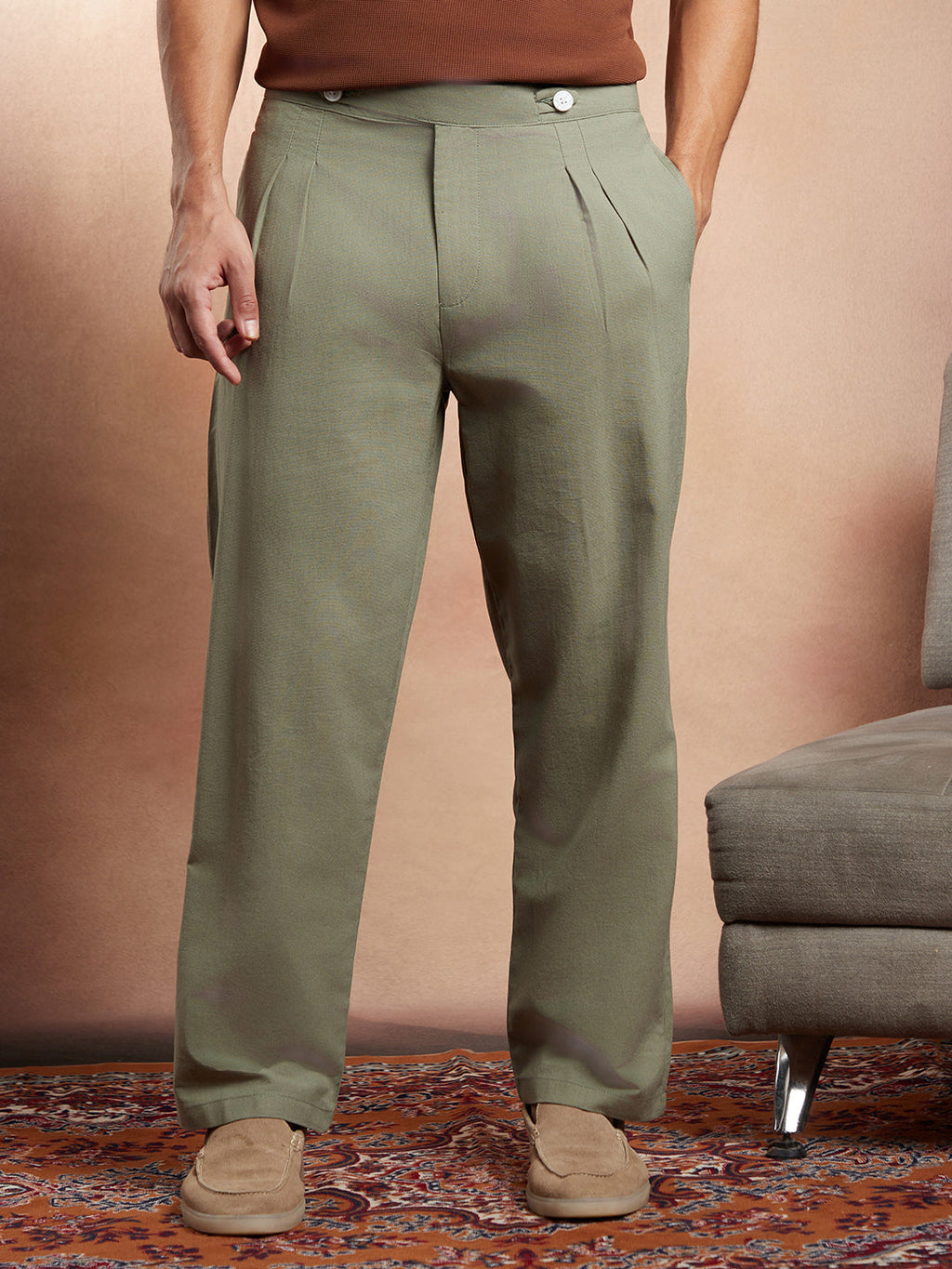 Campus Sutra Lightweight - Linen-Blend Cigrette Trousers