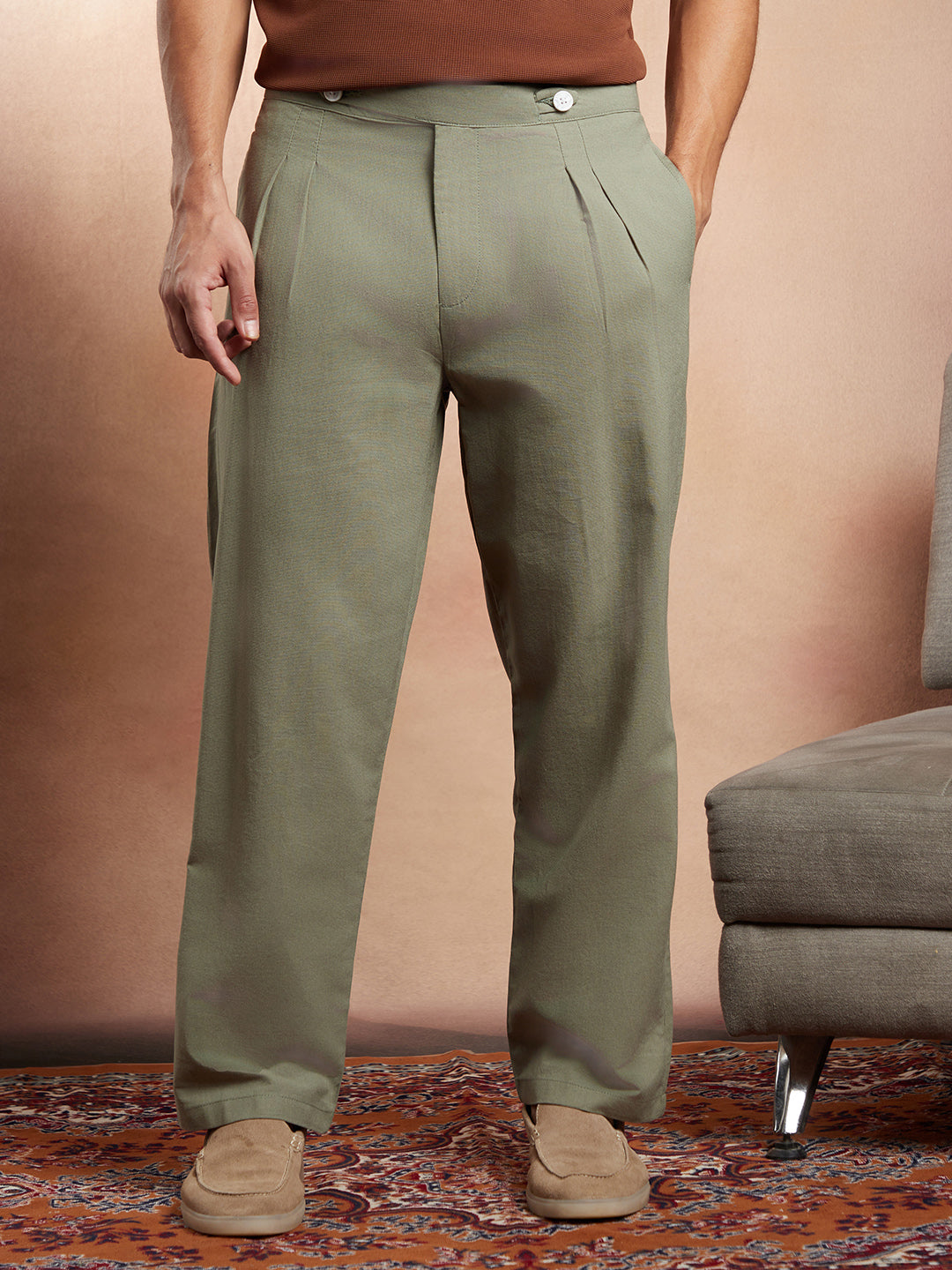 Campus Sutra Lightweight - Linen-Blend Cigrette Trousers