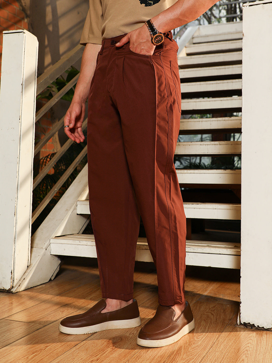 Campus Sutra Light Weight - Pleated-Tapered Trousers