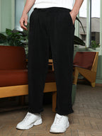 Campus Sutra Ribbed-Pleated Cuffed Trousers