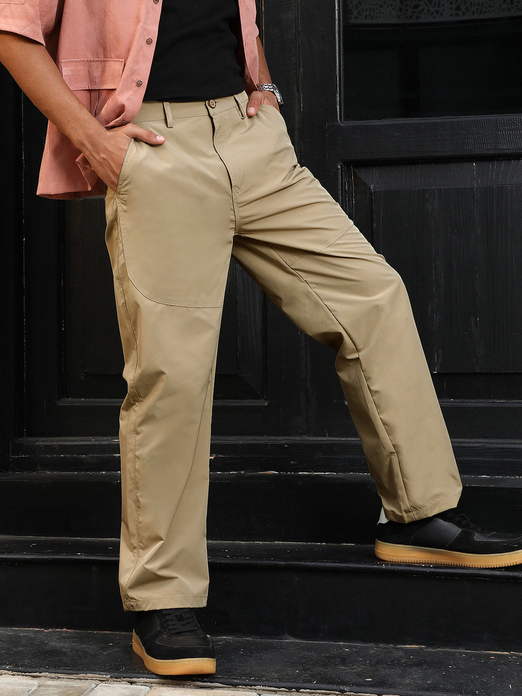Campus Sutra Panelled Straight-Fit Trousers