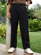 Campus Sutra Panelled Straight-Fit Trousers