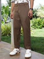 Campus Sutra Extended-Waistband Straight Trousers