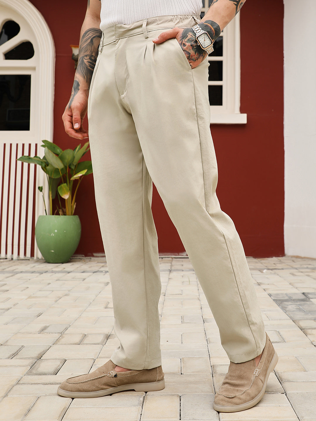 Campus Sutra Lightweight - Double-Pleated Tailored Trousers