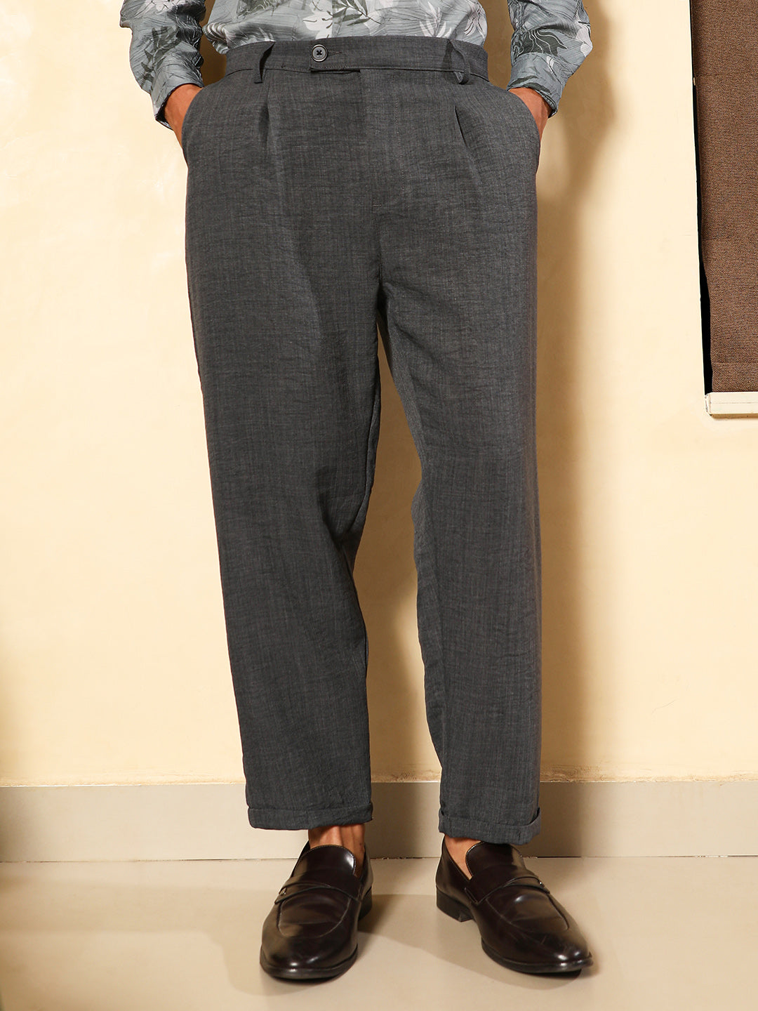 Campus Sutra Pleated-Dobby Tailored Trousers