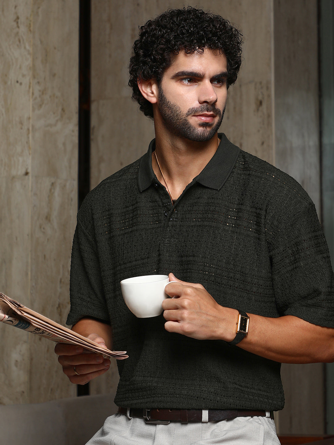 Campus Sutra Bohomian Oversized Polo T-Shirt