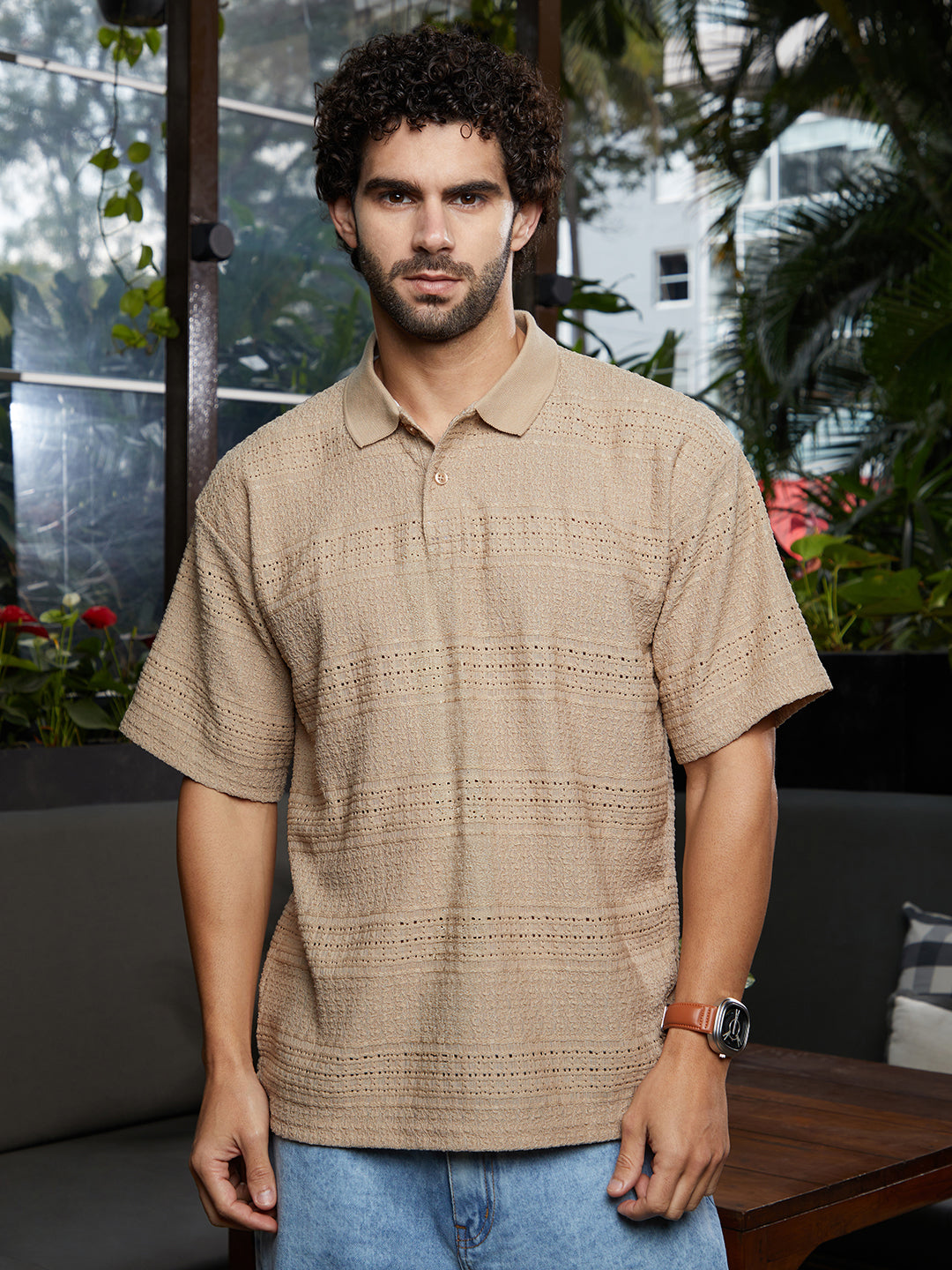 Campus Sutra Bohomian Oversized Polo T-Shirt