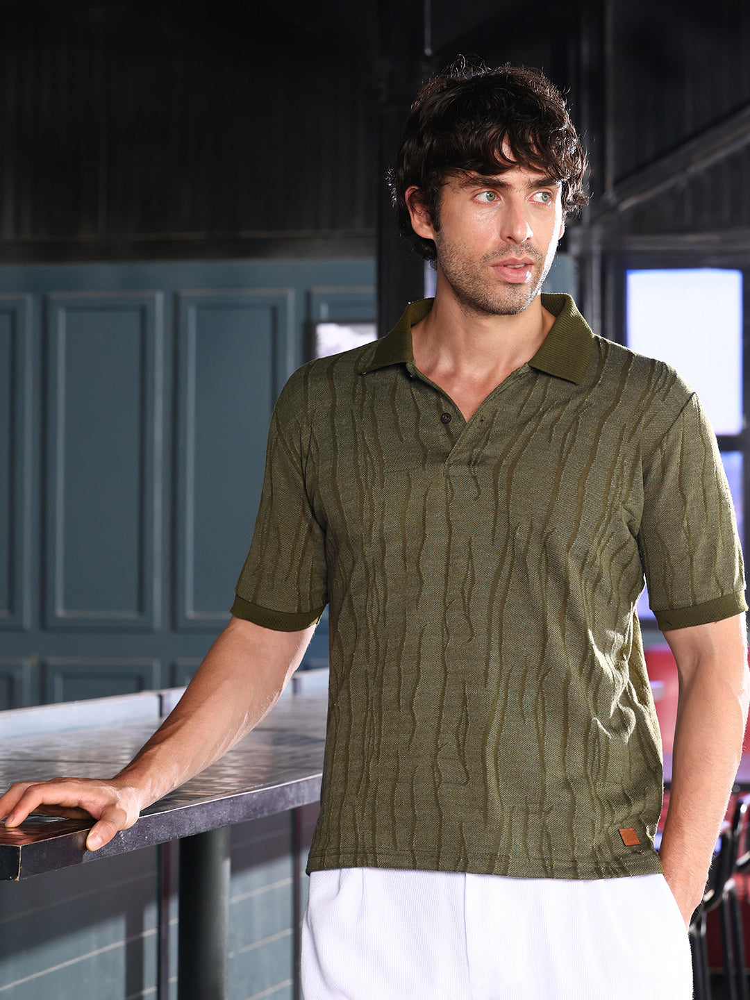 Campus Sutra Crevice-Jacquard Polo T-Shirt