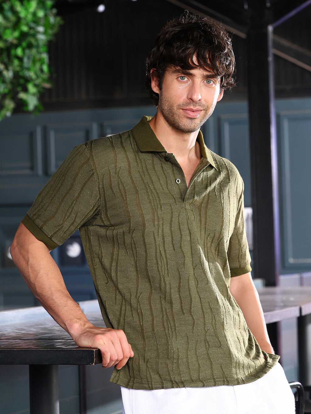 Campus Sutra Crevice-Jacquard Polo T-Shirt