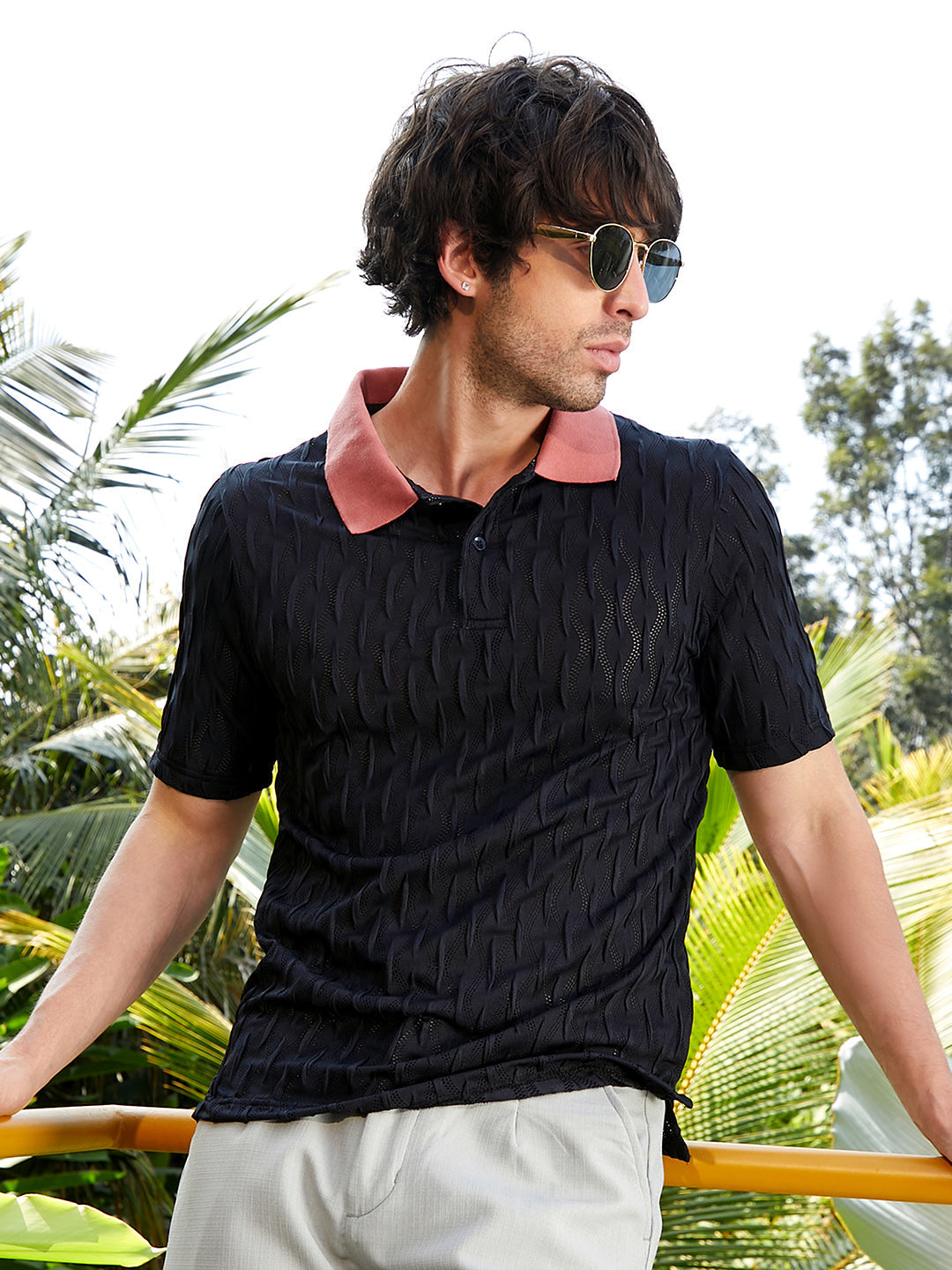 Campus Sutra Swirl-Ruche Polo T-Shirt