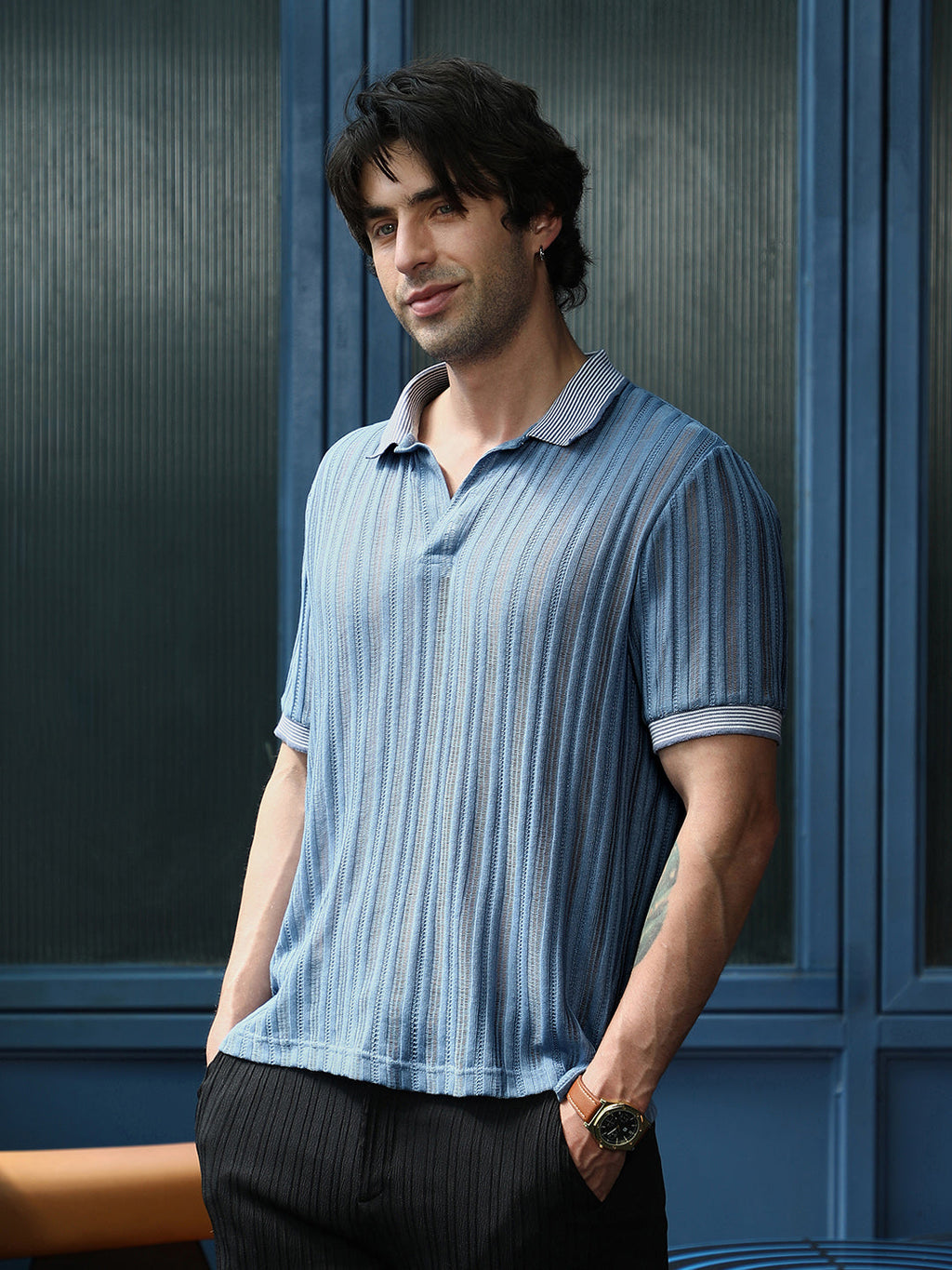 Campus Sutra Panel Jacquard-Knit Polo T-Shirt