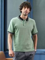 Campus Sutra Contrast-Lined Ribbed Polo T-Shirt