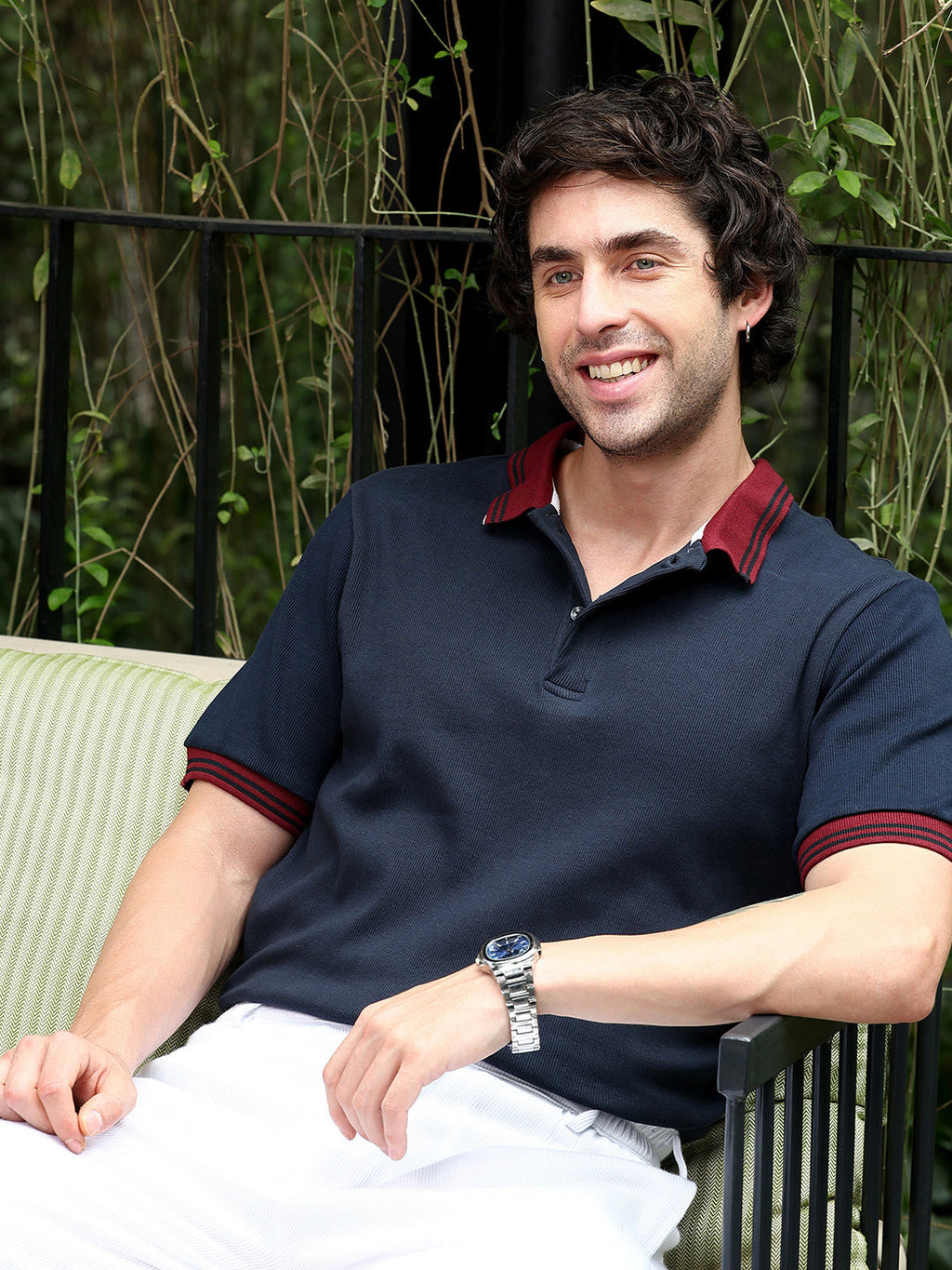 Campus Sutra Contrast-Lined Ribbed Polo T-Shirt