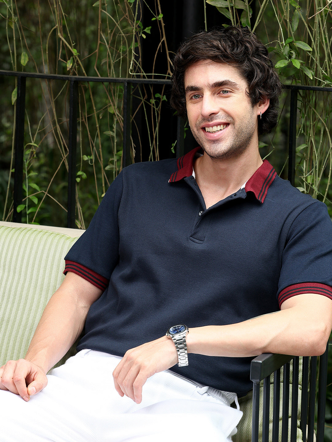 Campus Sutra Contrast-Lined Ribbed Polo T-Shirt