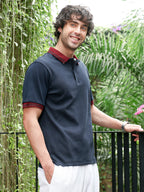 Campus Sutra Contrast-Lined Ribbed Polo T-Shirt