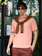 Campus Sutra Contrast-Lined Ribbed Polo T-Shirt
