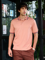 Campus Sutra Contrast-Lined Ribbed Polo T-Shirt
