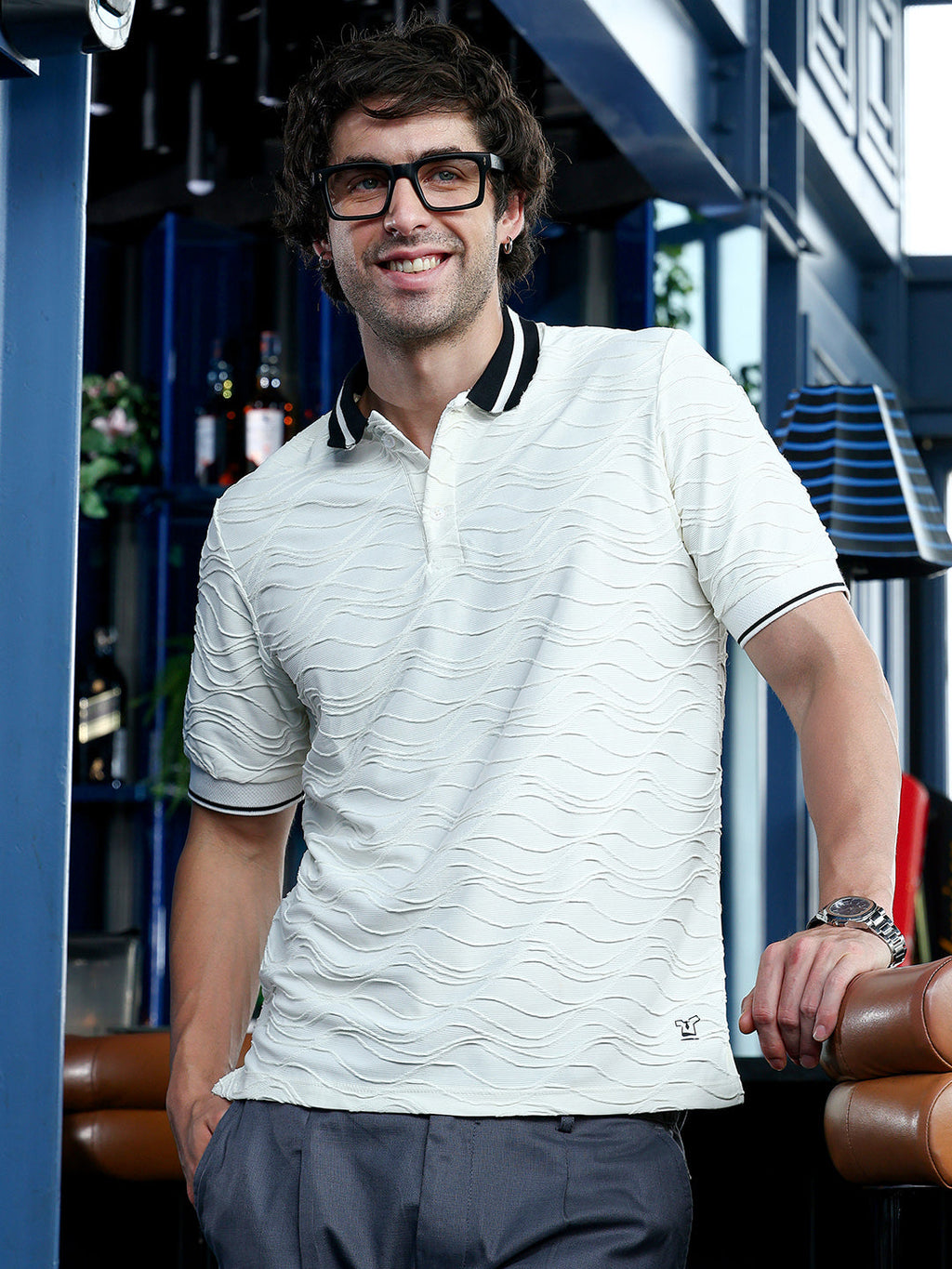 Campus Sutra Contrast Swirl-Tactile Polo T-Shirt