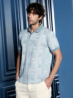 Campus Sutra Lattice-Geometric Jacquard Polo T-Shirt