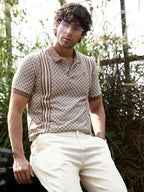 Campus Sutra Gradient-Geometric Jacquard Polo T-Shirt