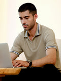 Campus Sutra Beige Tipped Collar Short Sleeve Polycotton Stretch Polo T-shirt