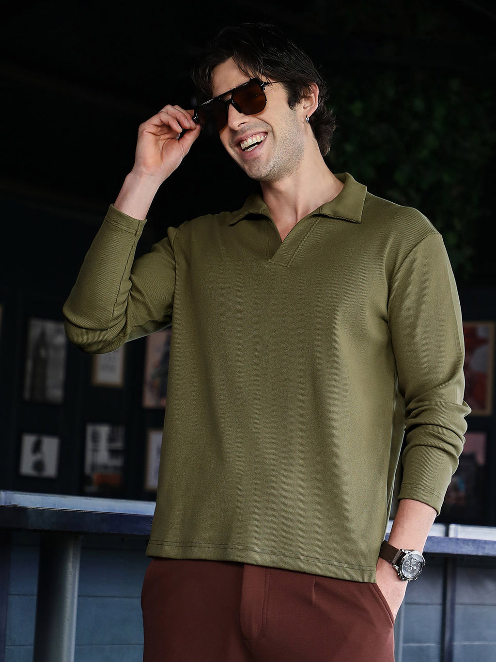 Campus Sutra Solid Ribbed Polo T-Shirt