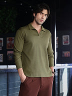 Campus Sutra Solid Ribbed Polo T-Shirt